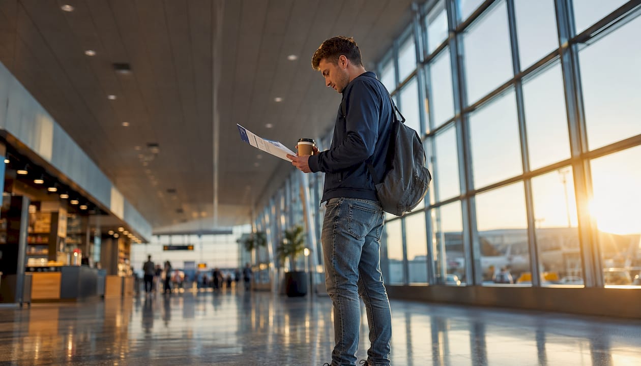 Rejsende tjekker afgangstider på stationen