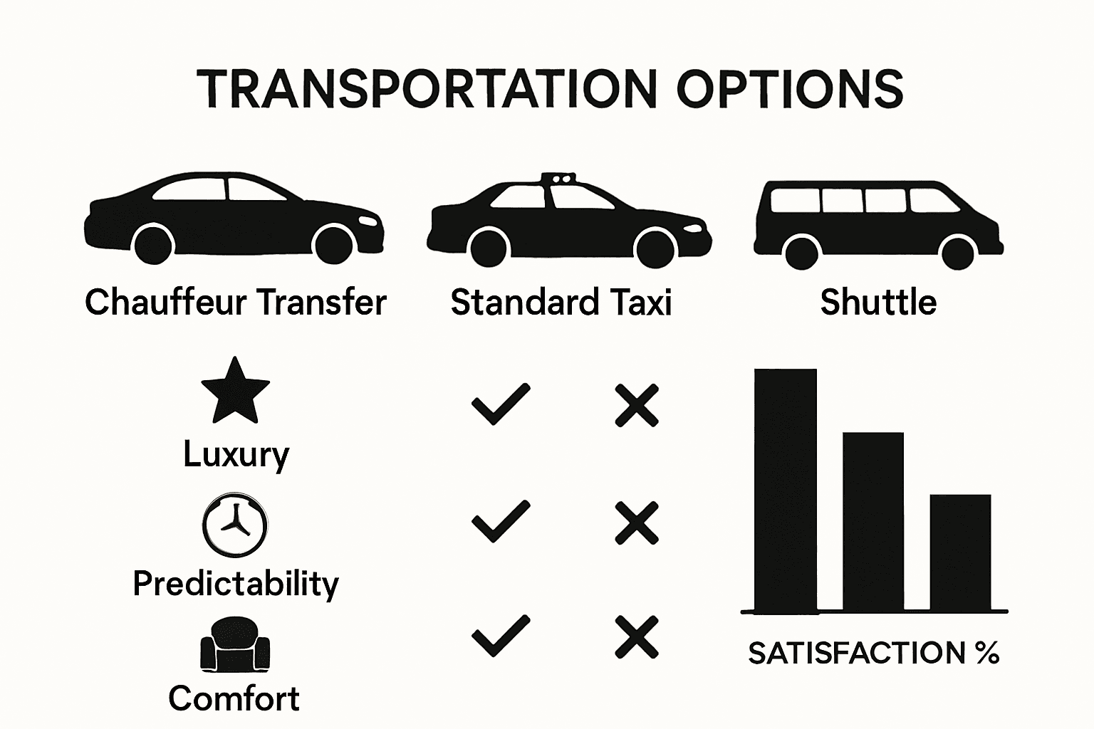 Infographic comparing chauffeur transfer, taxi, shuttle