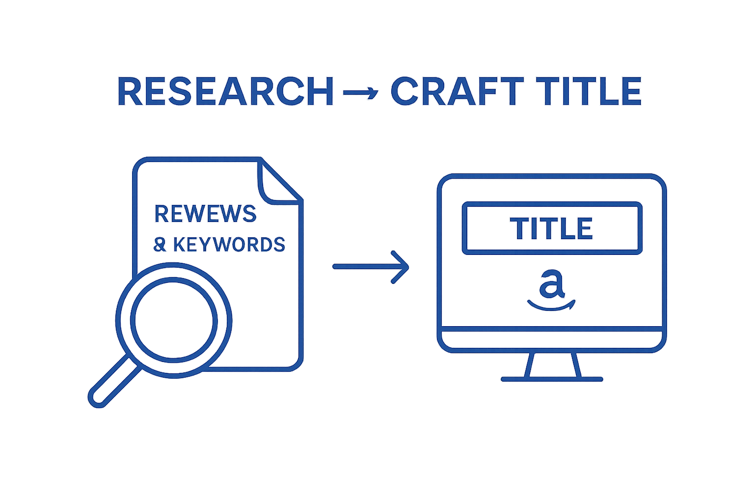 Infographic showing research leading to optimized Amazon listing title.