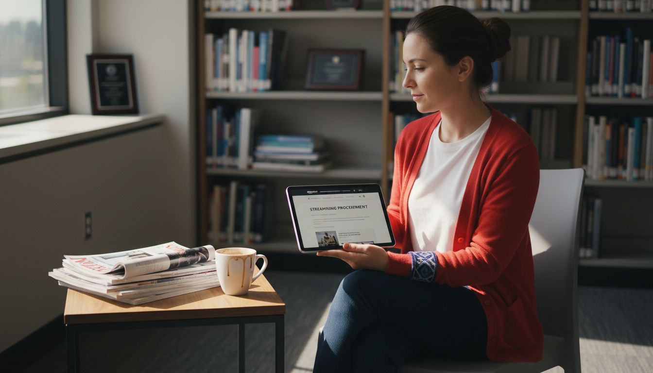 Seller reading Amazon Business blog in office