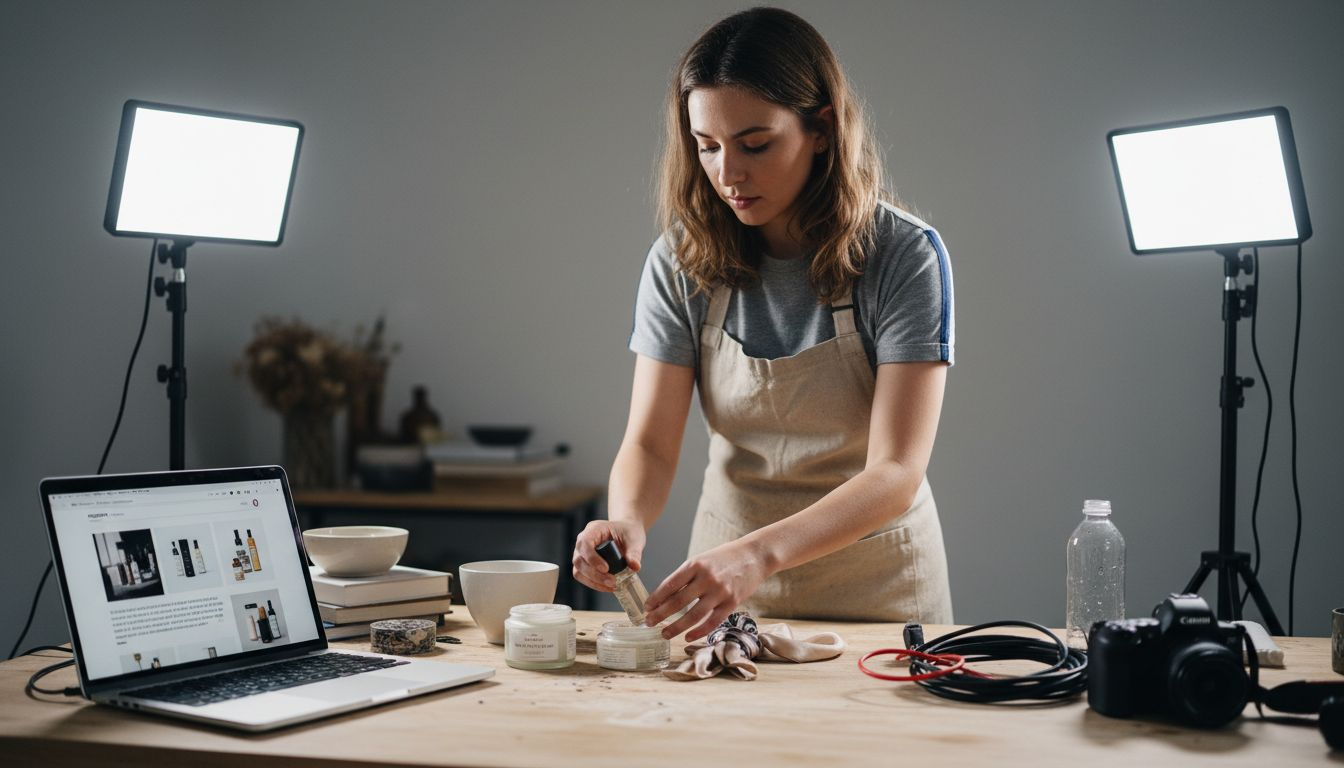 Woman preparing Amazon product photo shoot