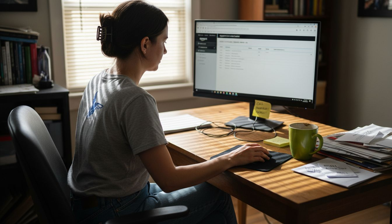 Seller updating Amazon product dashboard at home