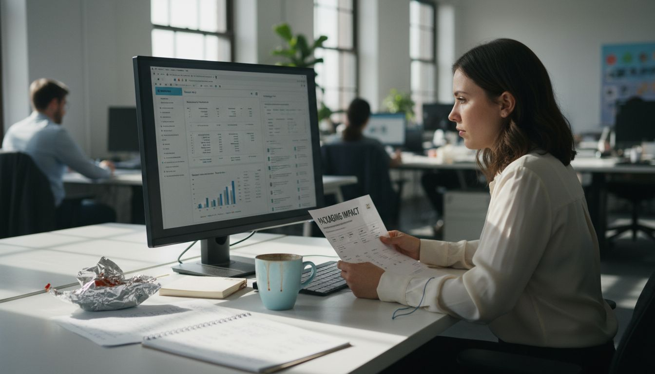 Analyst reviewing product carbon footprint report