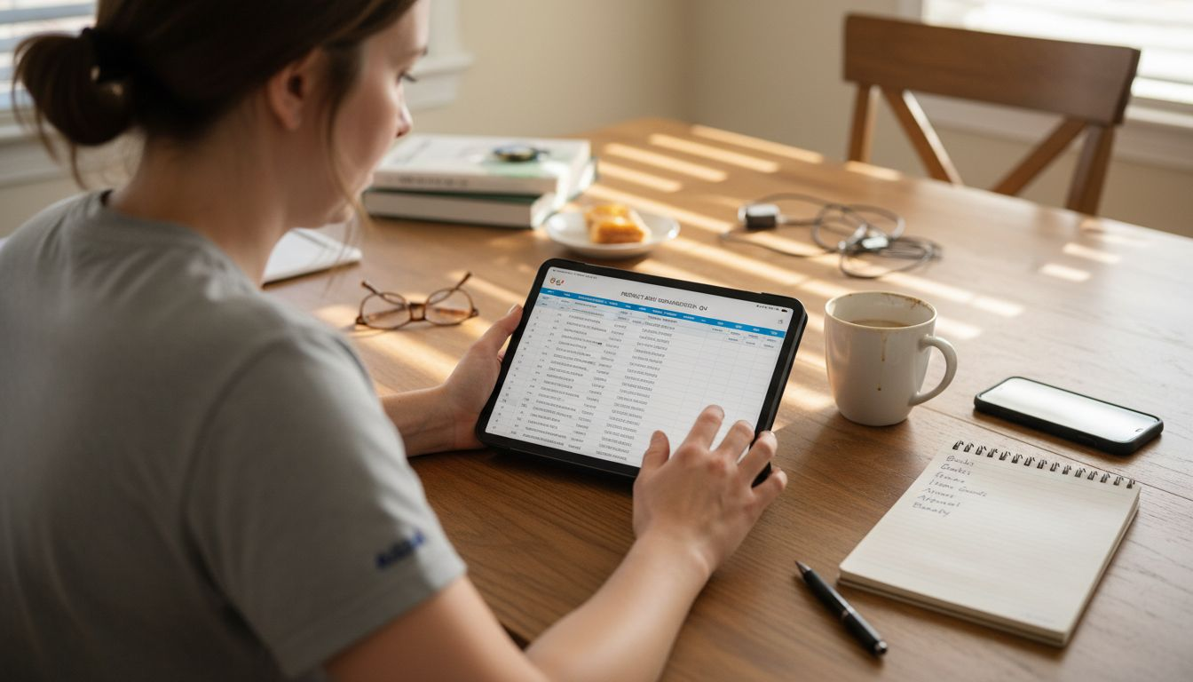 Seller organizing Amazon products in spreadsheet