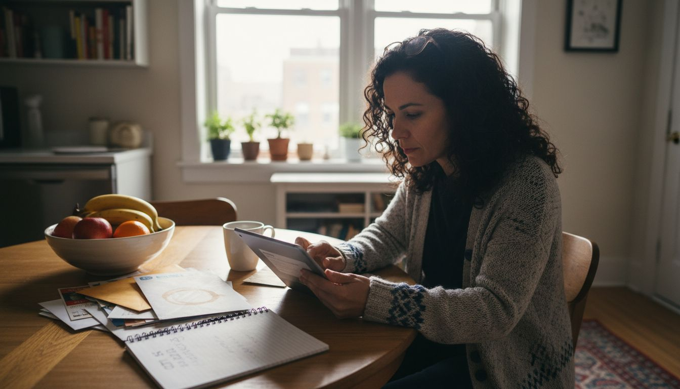 Customer reviewing email subscription at kitchen table