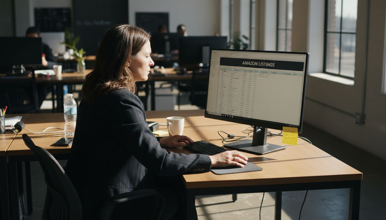 Professional optimizing Amazon listing on desktop