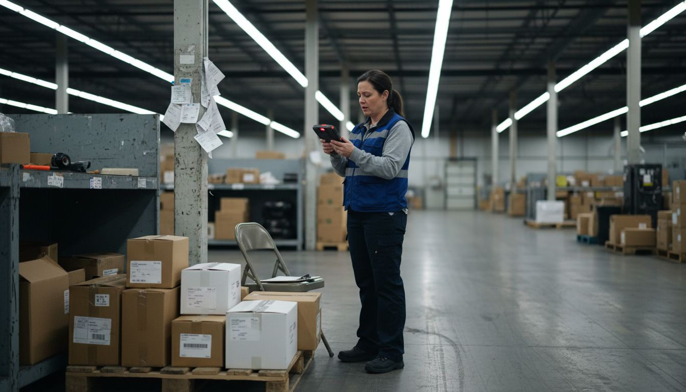 Warehouse supervisor scanning outbound Amazon shipment