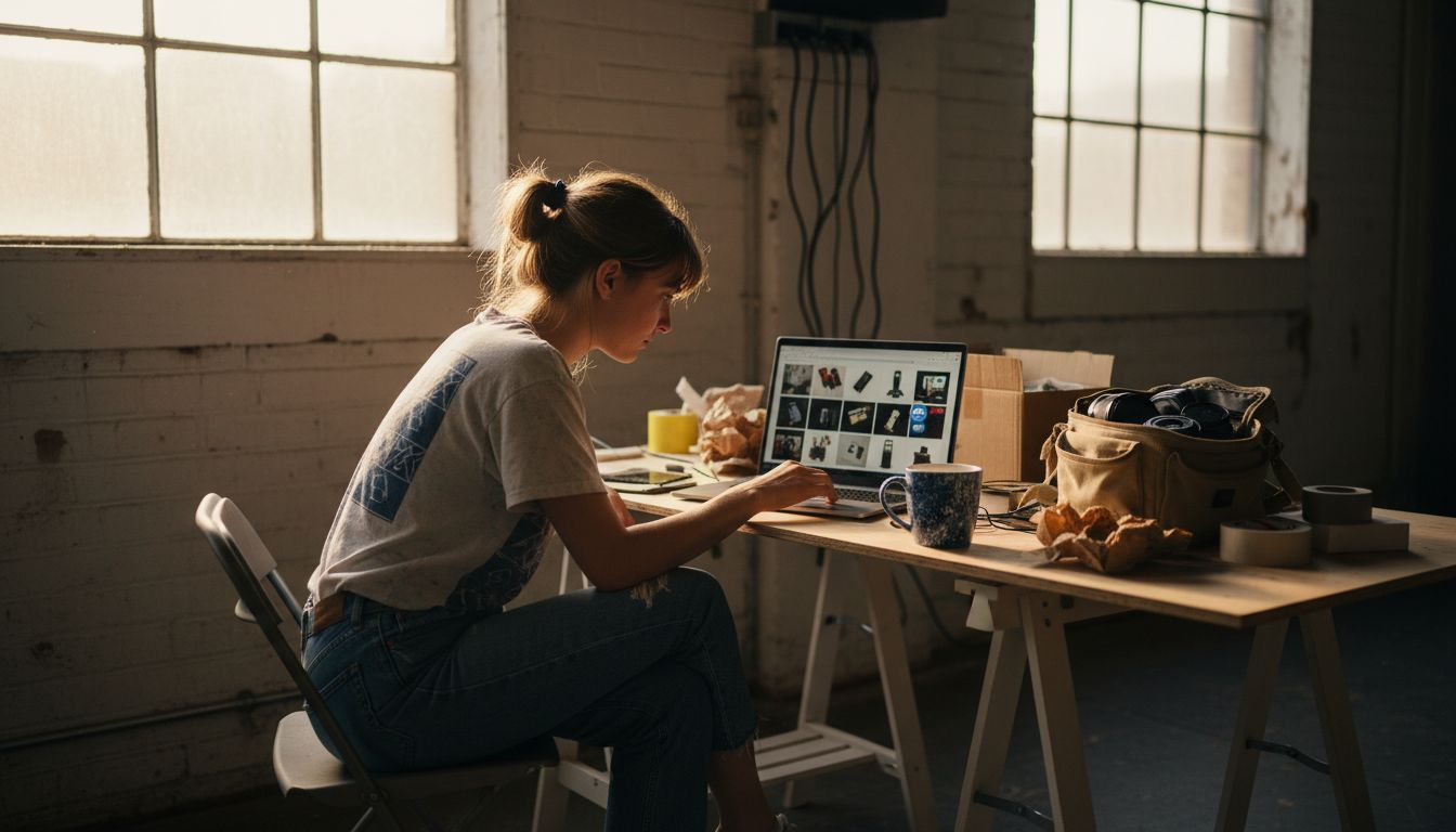 Woman reviewing product photos for Amazon listing