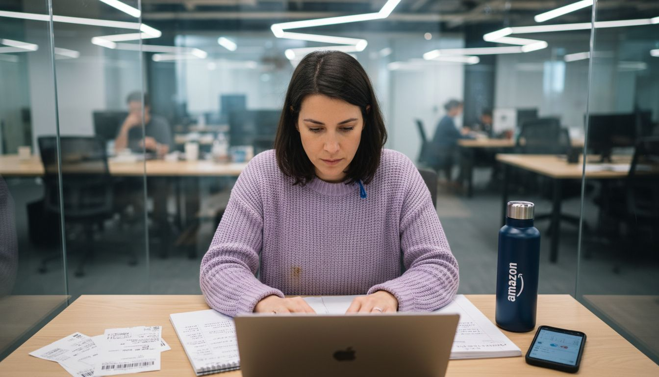 Seller optimizing Amazon listings at workstation