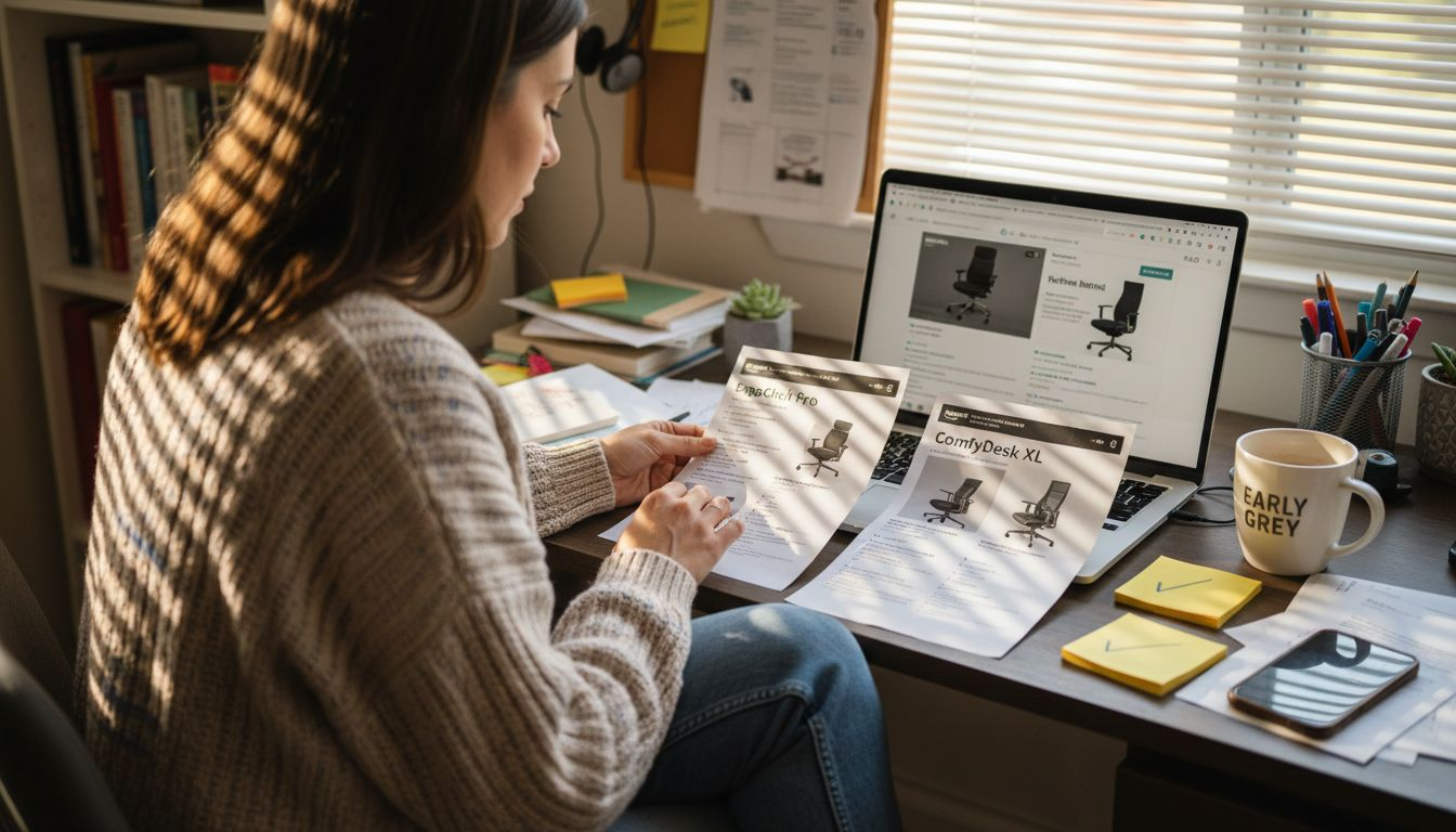 Woman optimizes Amazon listings at desk