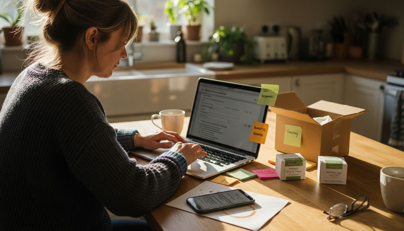 Woman creating Amazon product listing