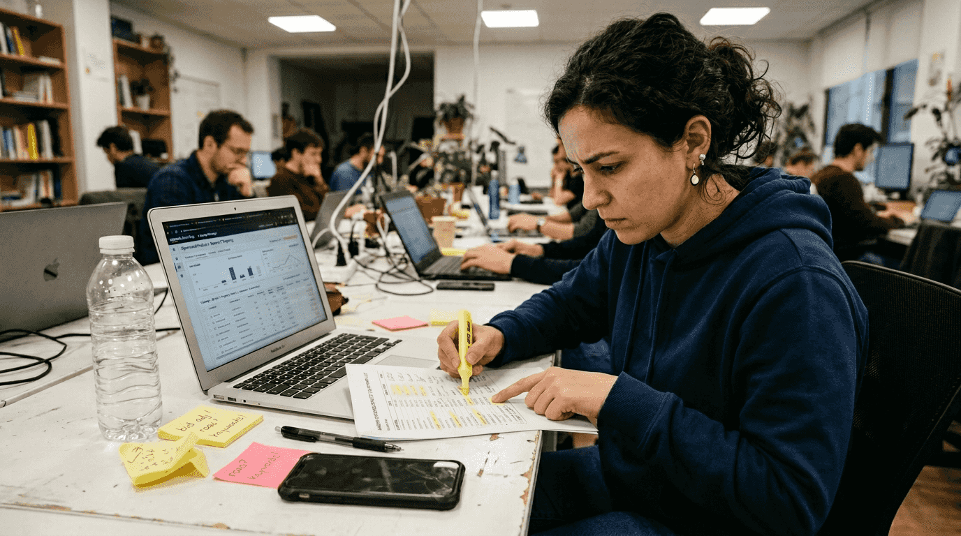 Woman reviewing Amazon campaign setup details