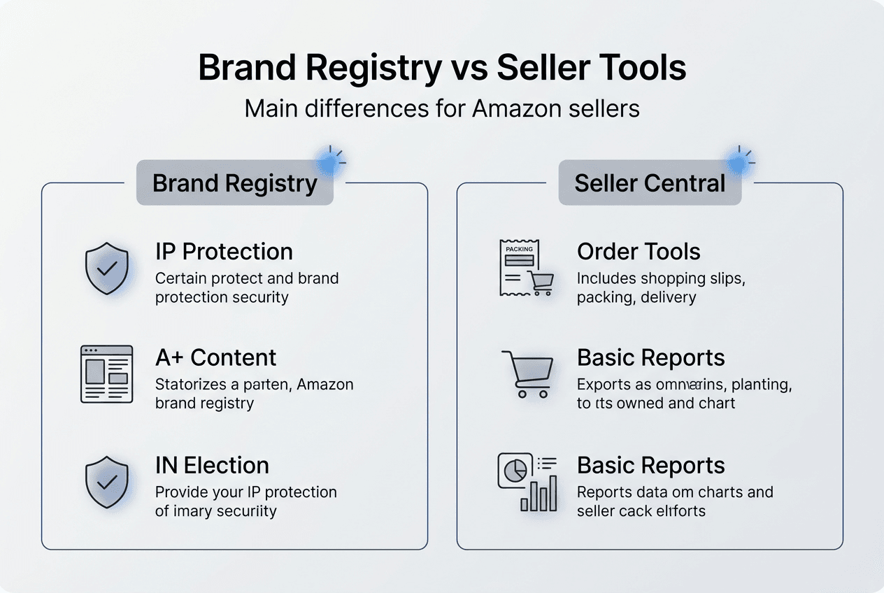 Infographic comparing Brand Registry and Seller Central