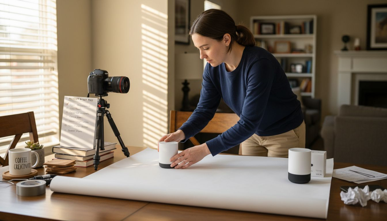 Product listing photo shoot home setup