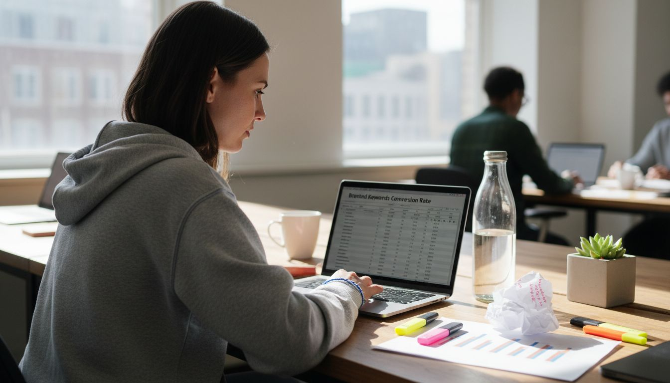 Analyst reviewing branded keyword conversion data