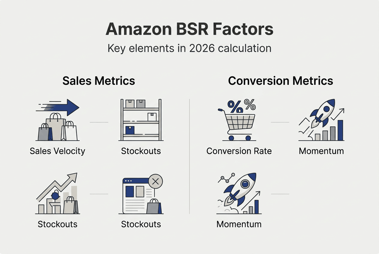 Infographic of Amazon BSR factors for 2026