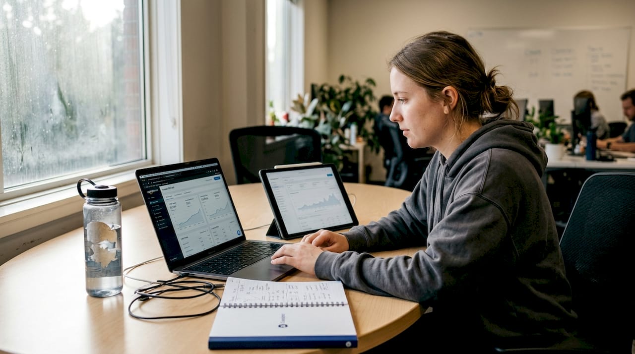 Comparing Amazon SEO analytics tools at office table