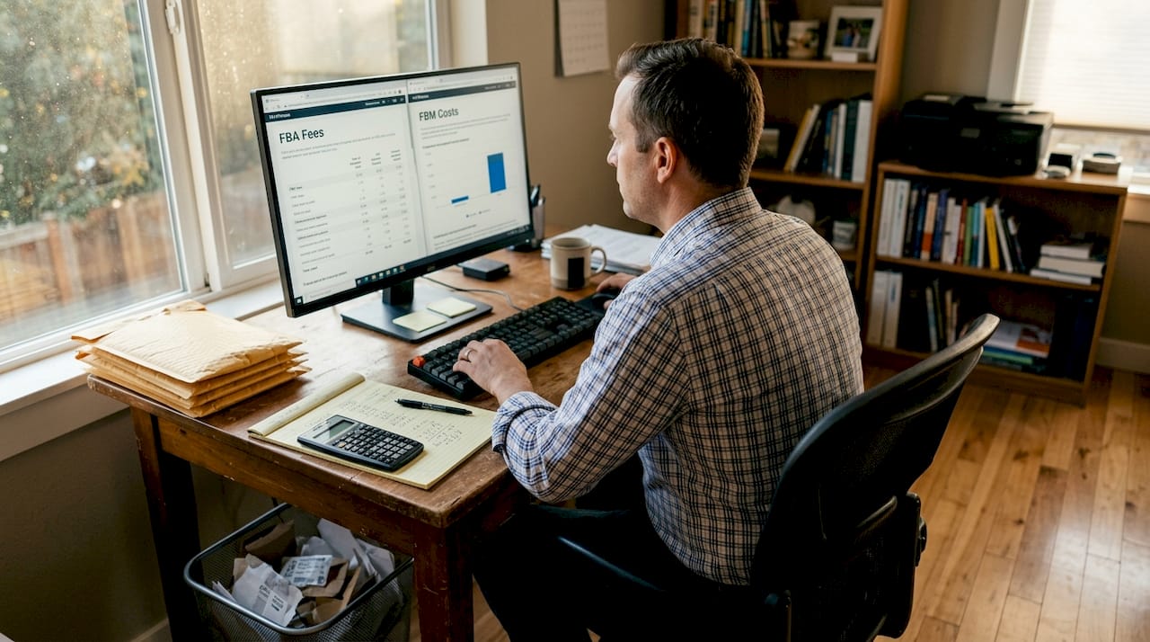 Business owner comparing FBA and FBM costs