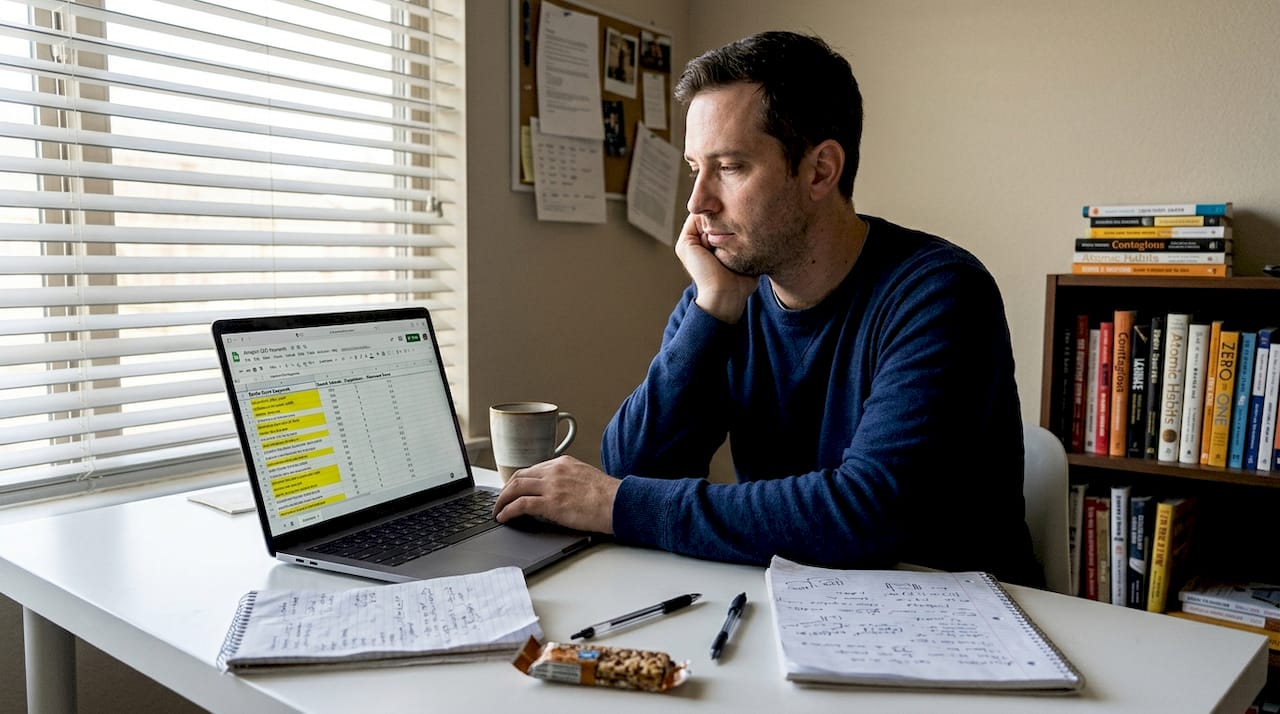 Man researching SEO keywords for Amazon listing