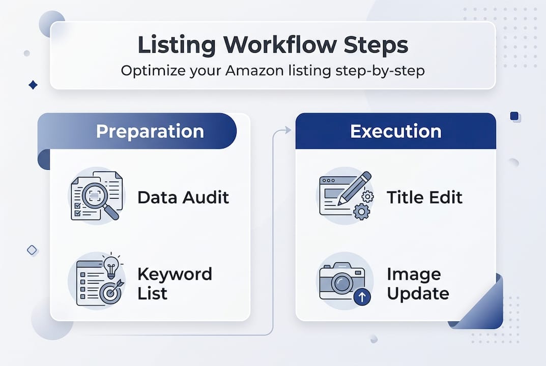 Infographic showing Amazon listing workflow steps
