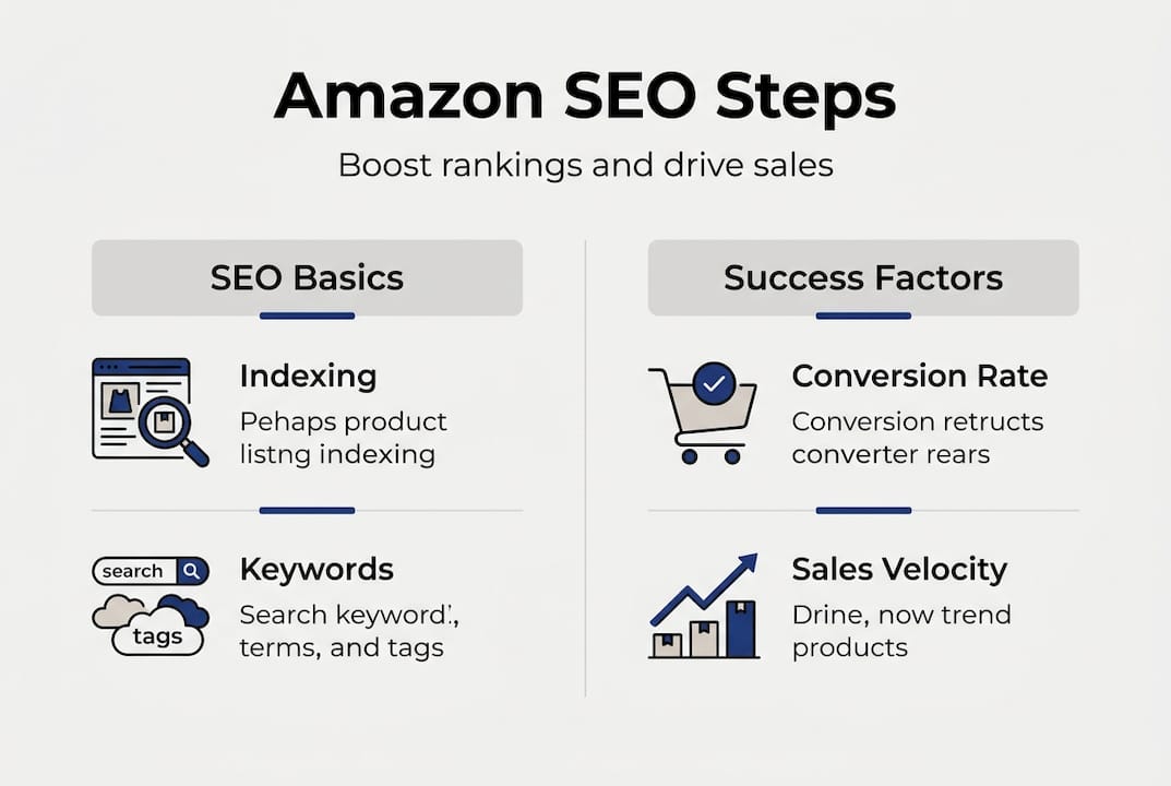 Infographic with Amazon SEO core steps
