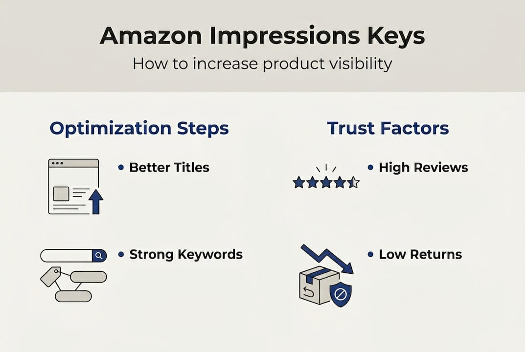 Infographic showing Amazon impressions optimization factors