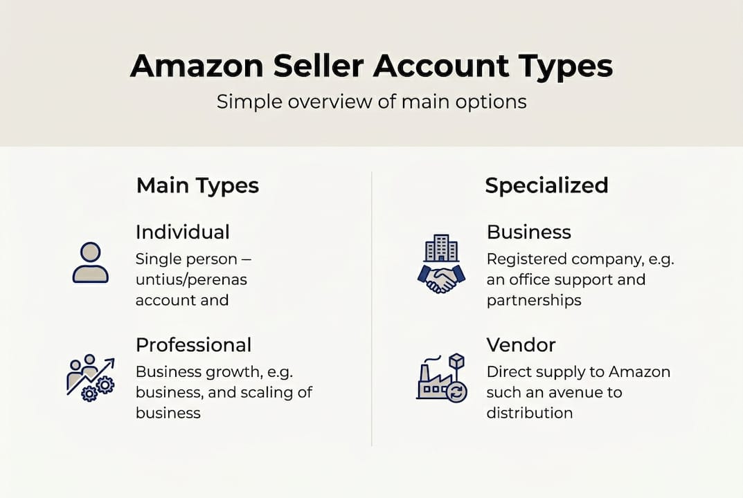 Infographic showing Amazon seller account types