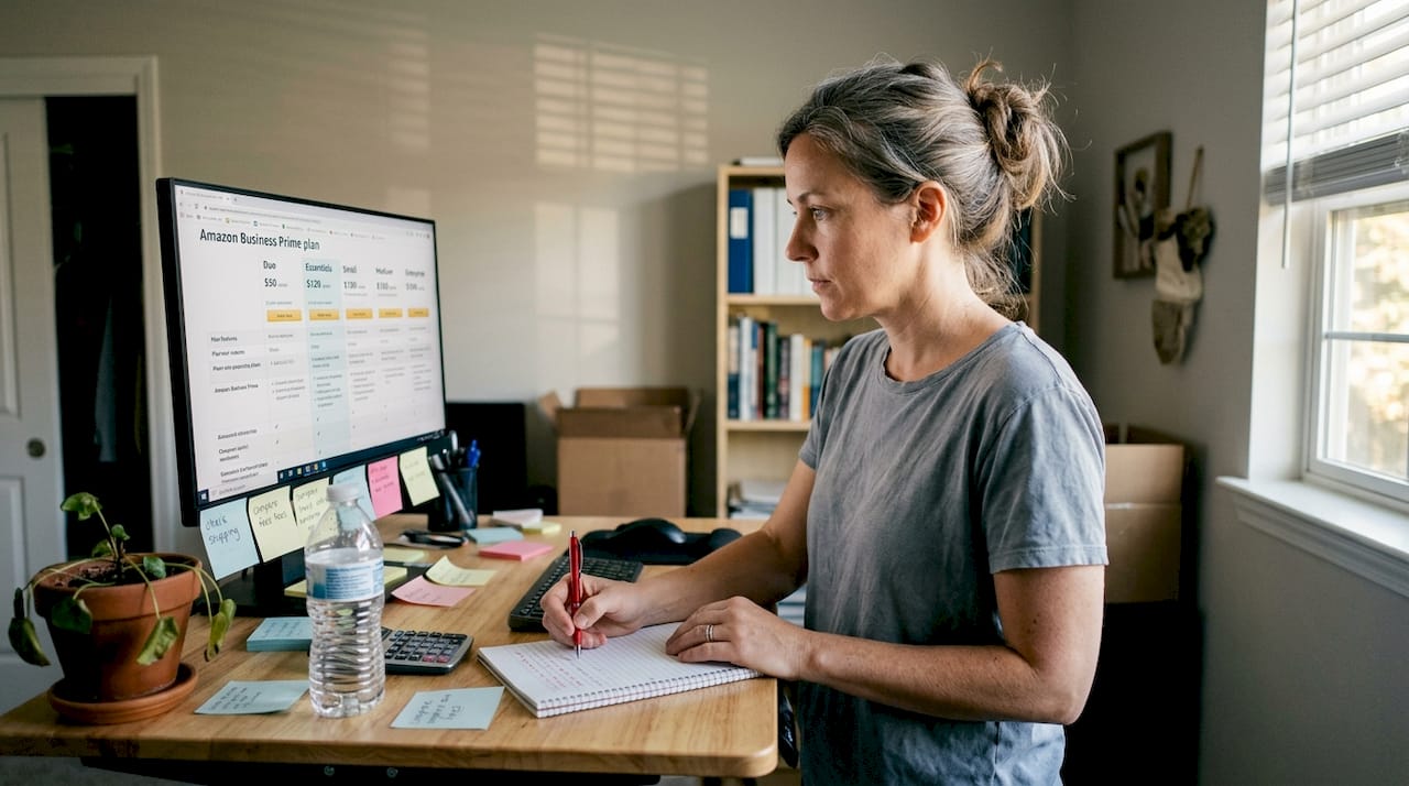 Woman comparing Amazon seller account features
