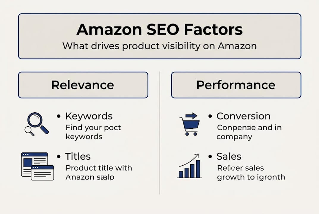 Infographic on Amazon SEO ranking factors and performance