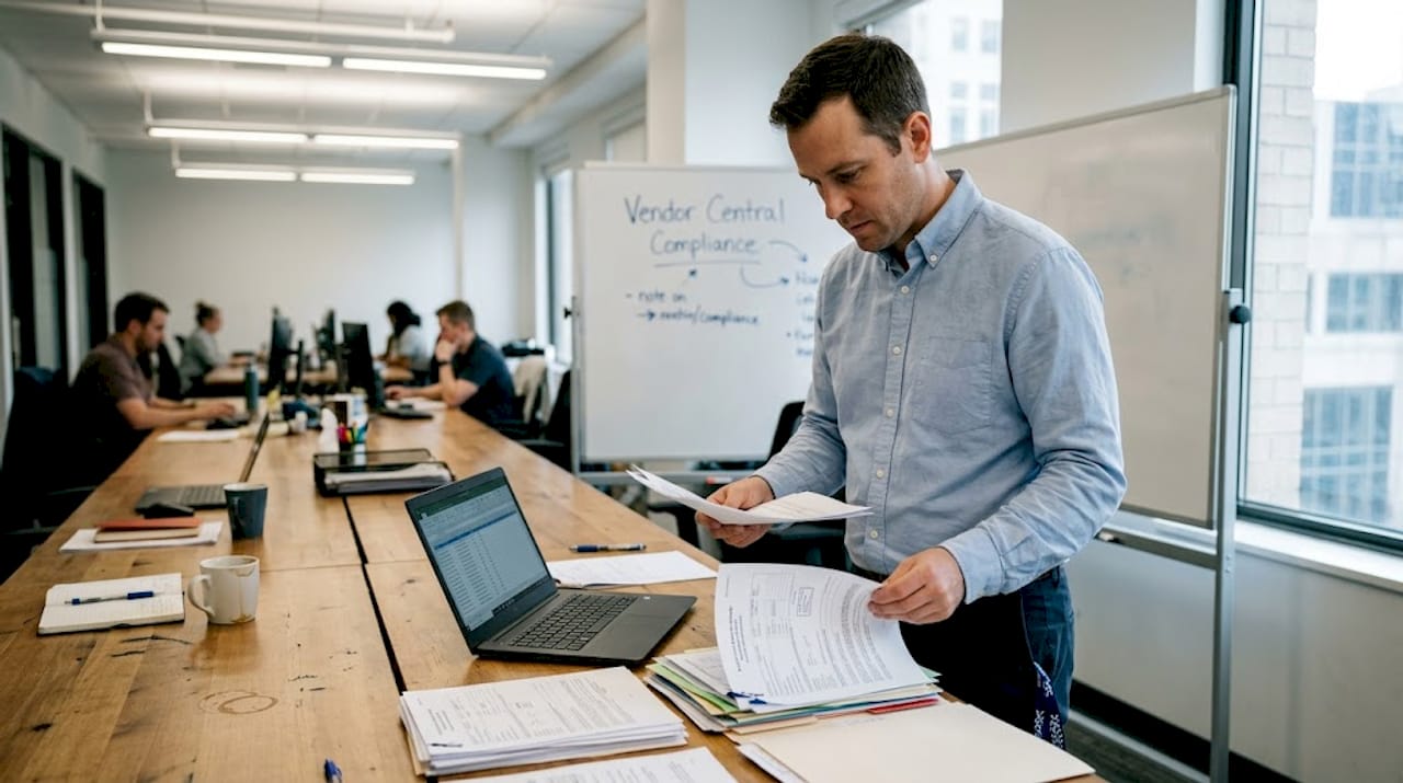 Specialist sorts EDI forms at workspace