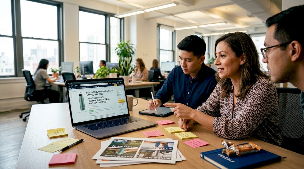 Group reviewing Amazon product listing elements