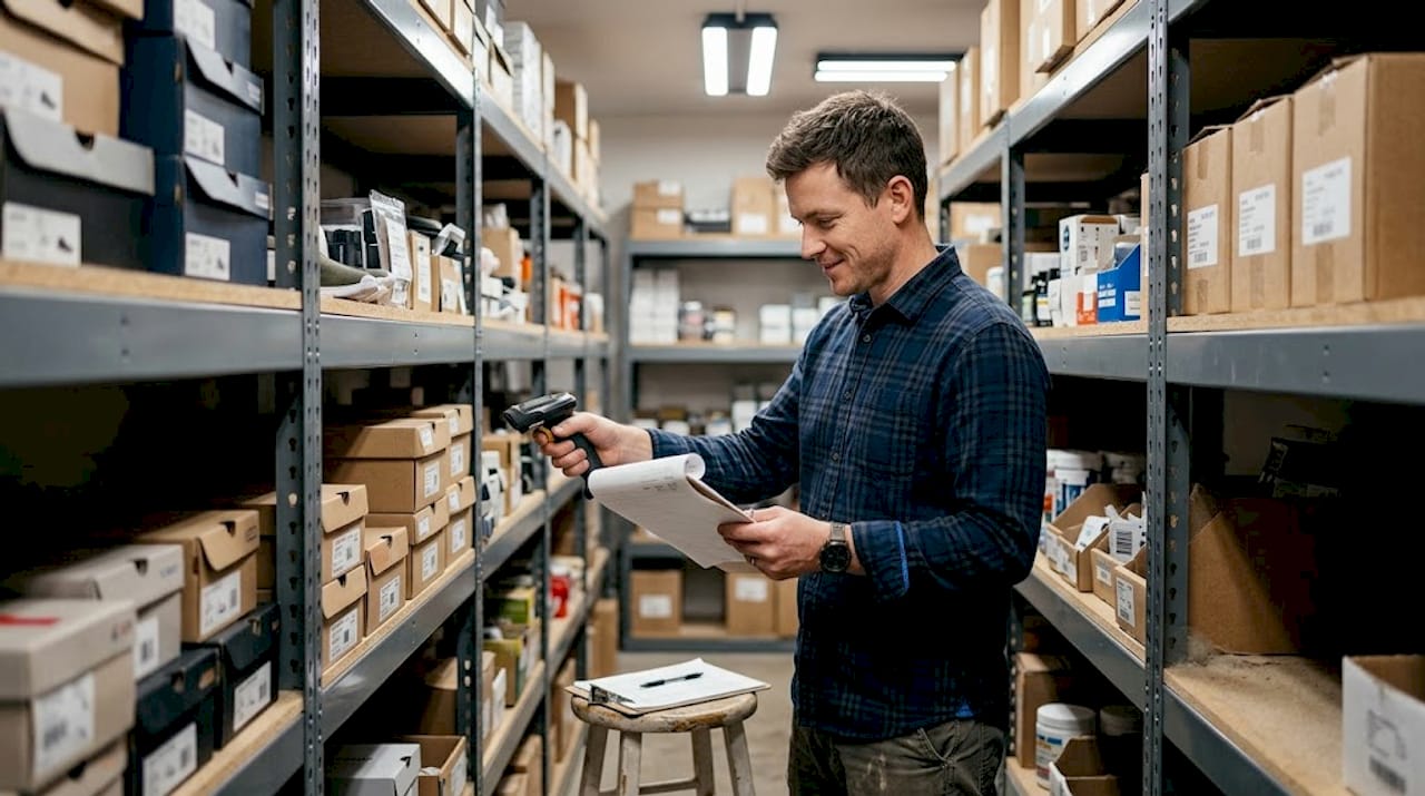 Seller scanning items during Amazon FBA stock check