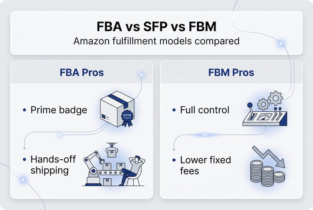 Infographic comparing Amazon FBA SFP FBM