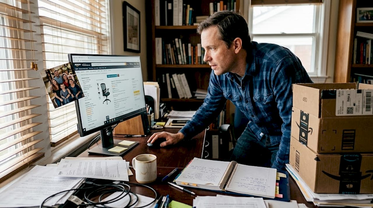 Amazon seller working on campaign at home desk