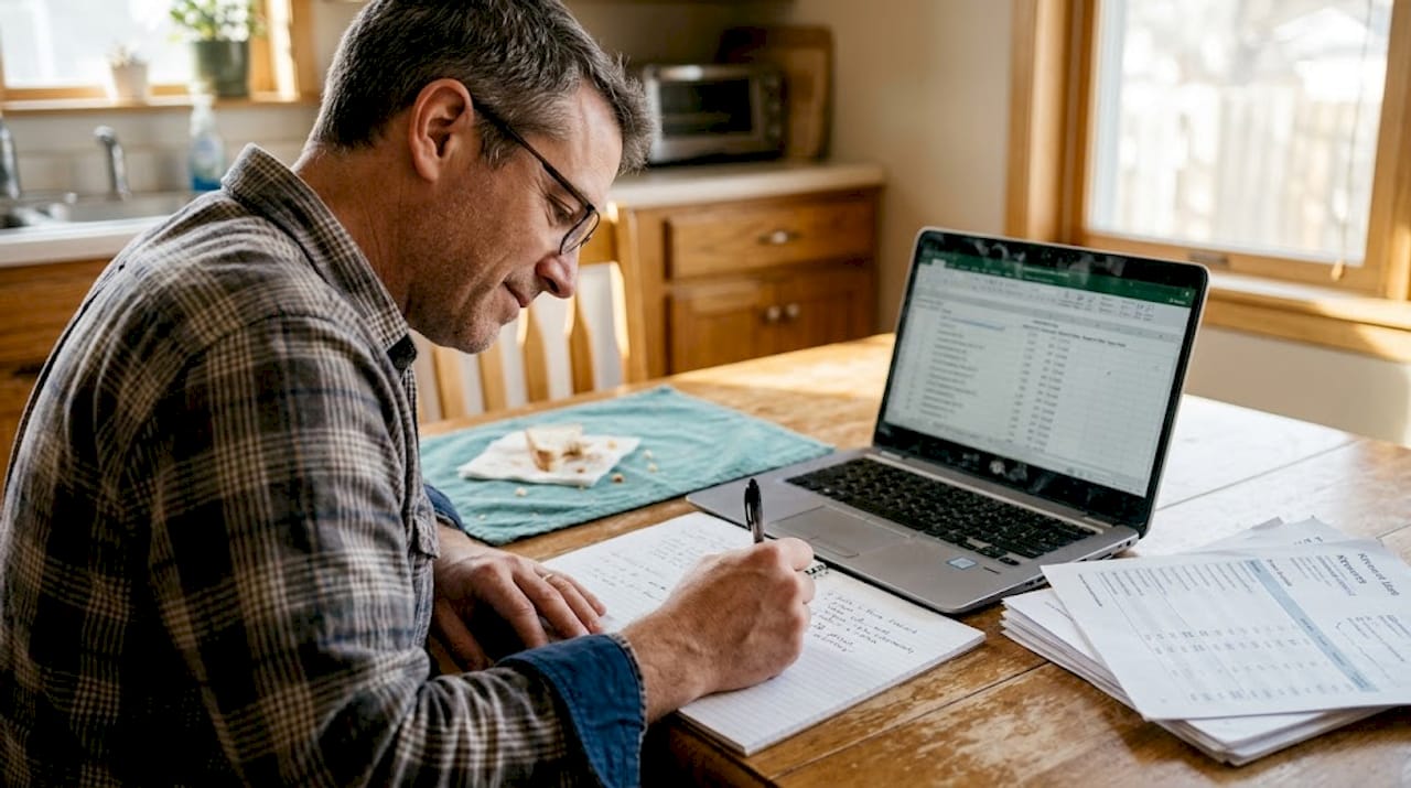 Man writes keyword strategy notes at table