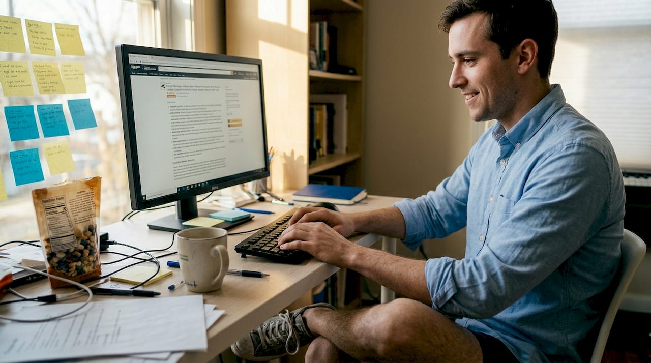 Man writing Amazon listing bullet points