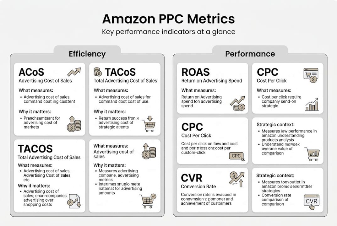 Infographic showing key Amazon PPC metrics
