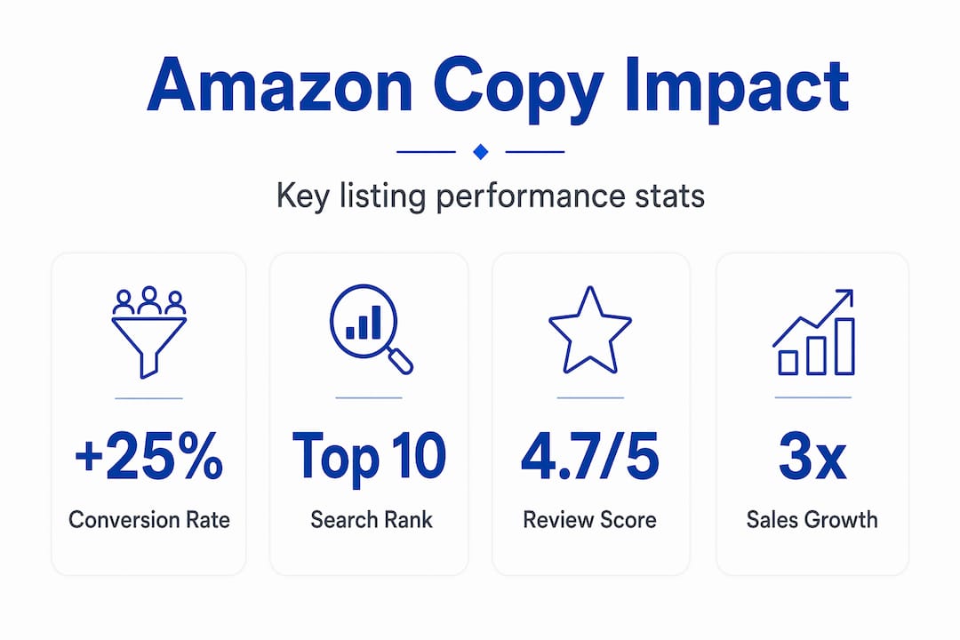 Infographic summarizing Amazon copywriting success metrics