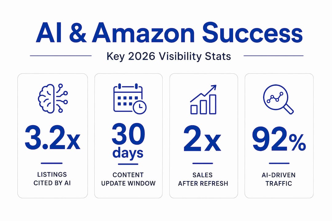 Infographic with AI impact stats for Amazon sellers