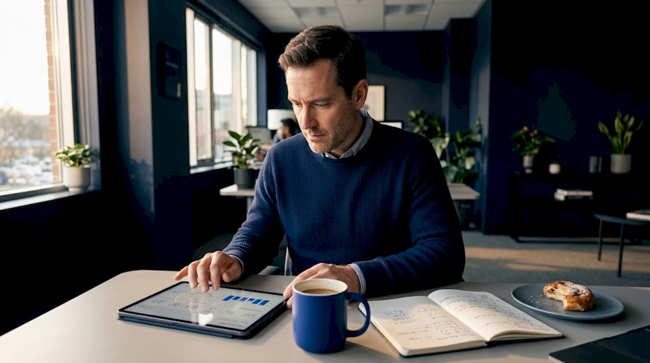Ad specialist reviewing campaign statistics