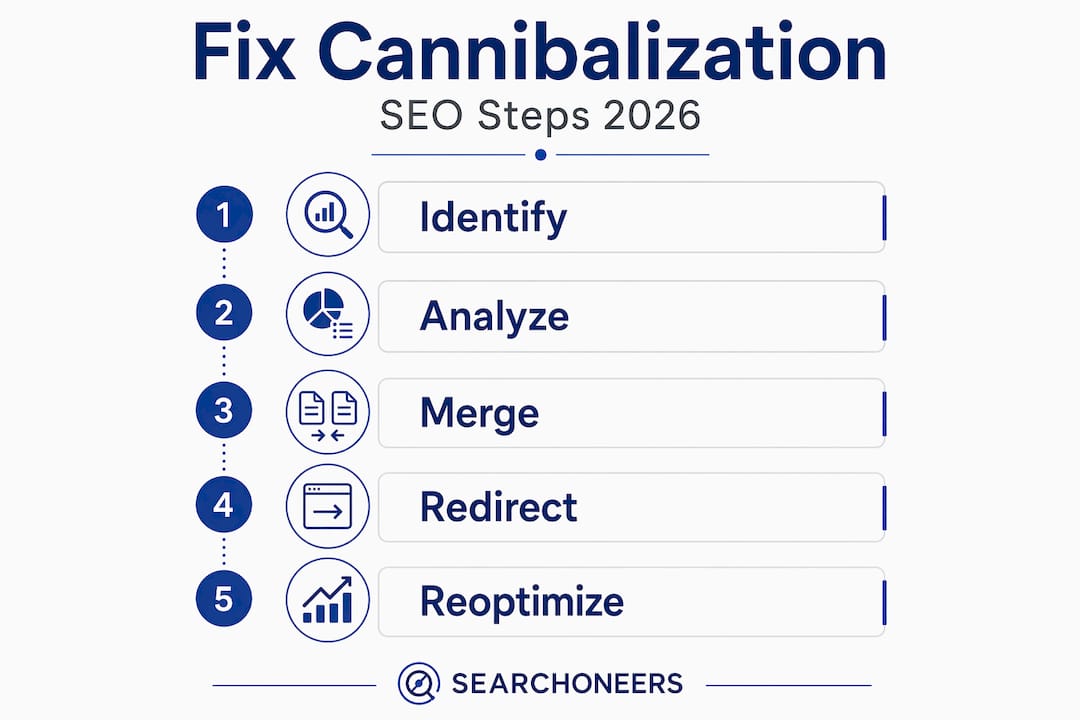 Infographic showing steps to fix cannibalization