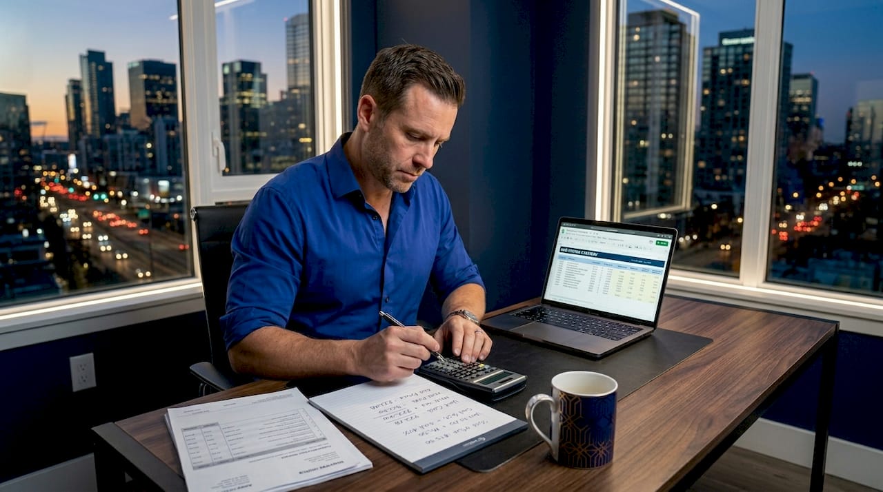 Businessman calculating costs for pricing