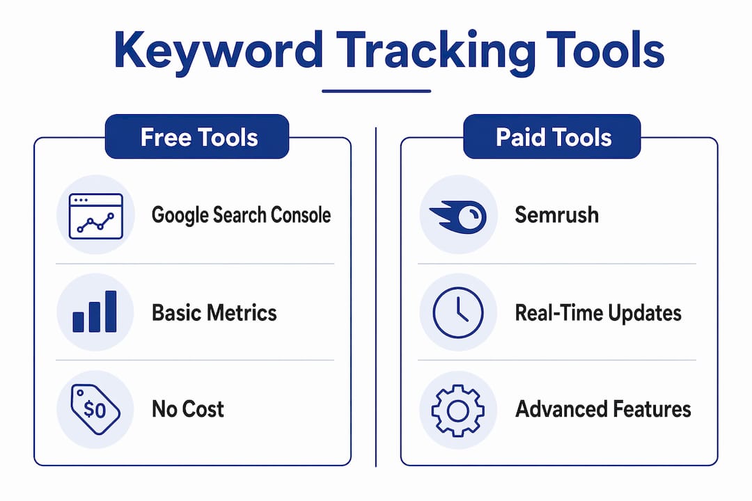 Infographic comparing free and paid keyword tracking tools