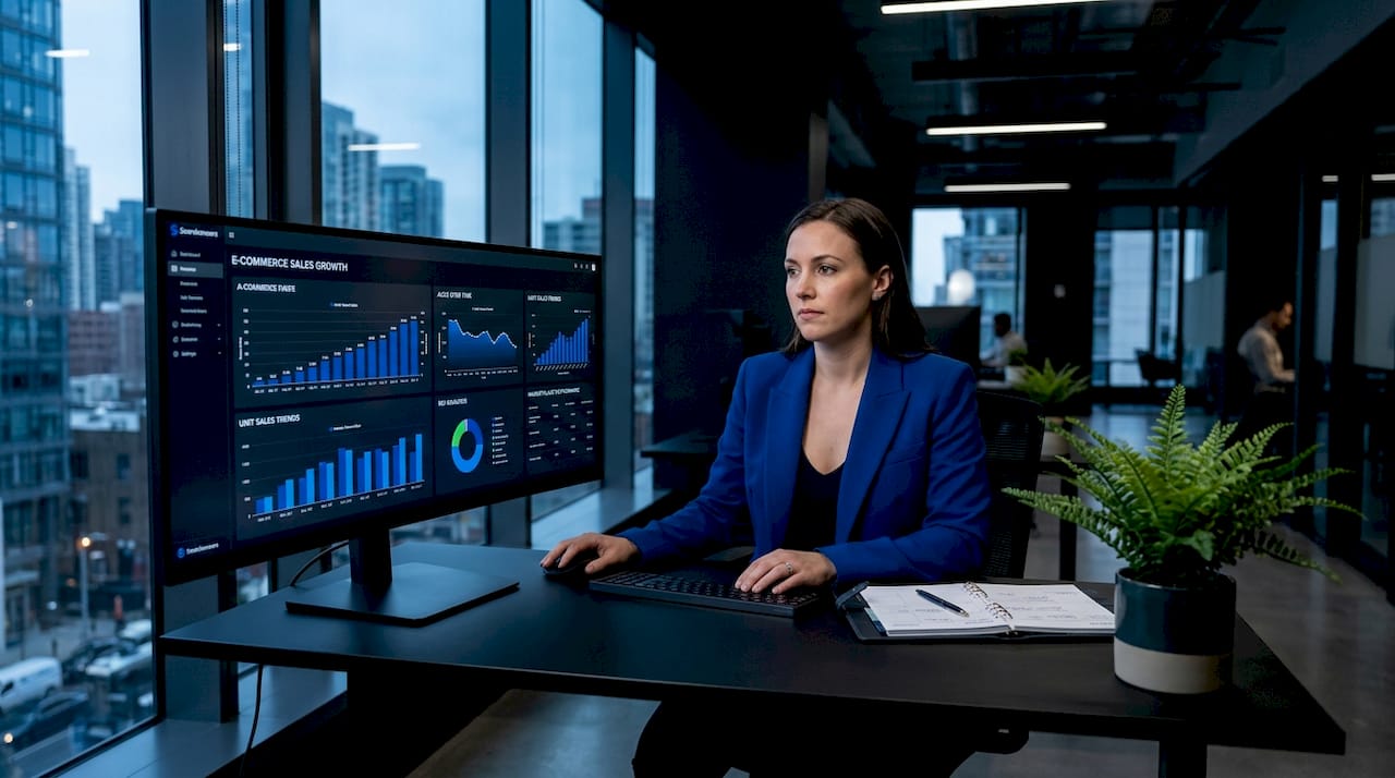 Marketer reviewing advertising campaign results