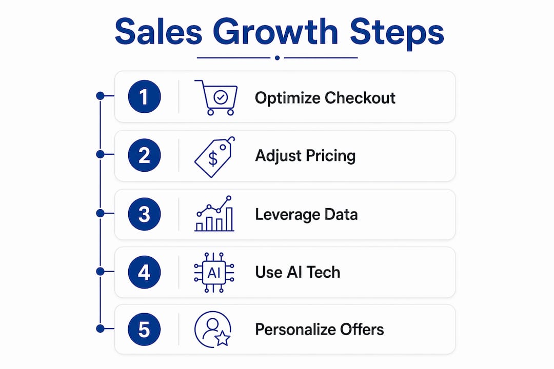Infographic showing steps to grow e-commerce sales