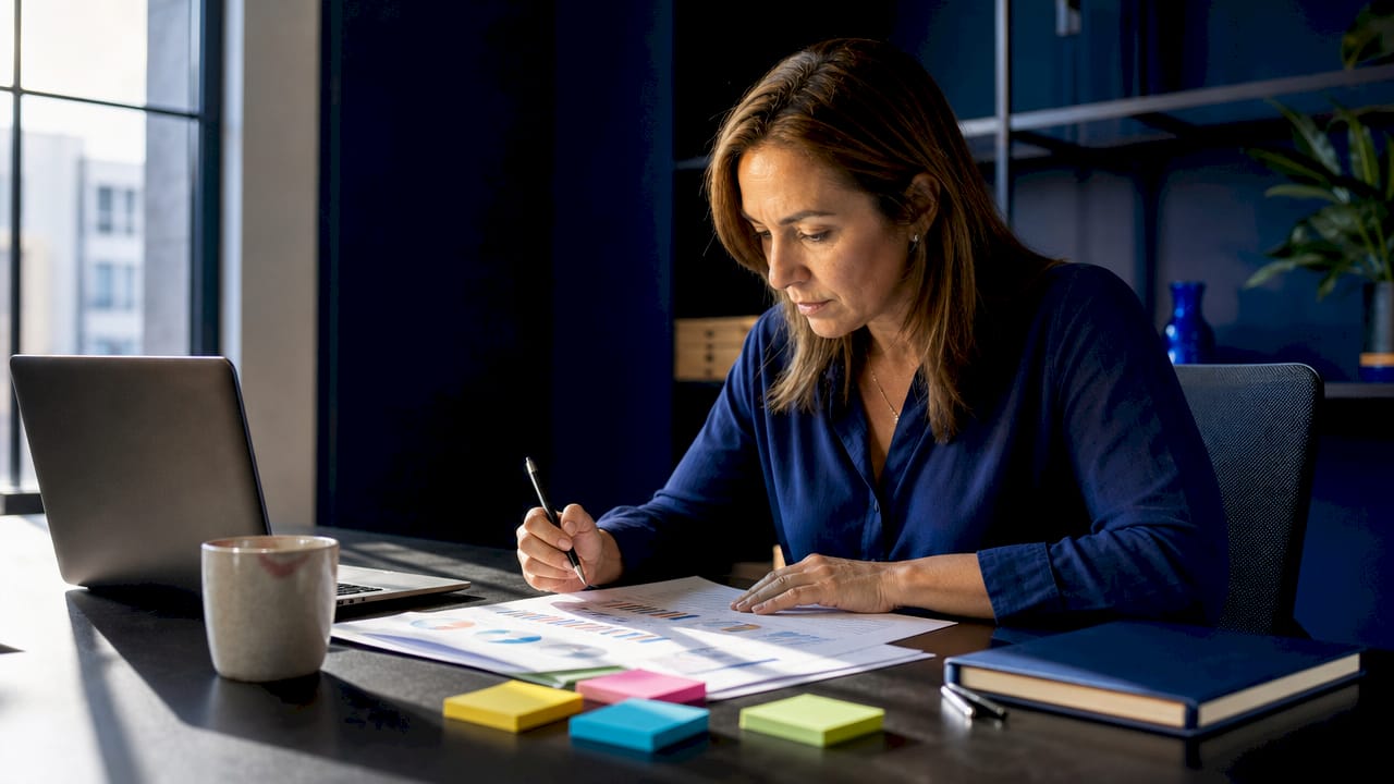 Marketer reviewing competitor analysis documents