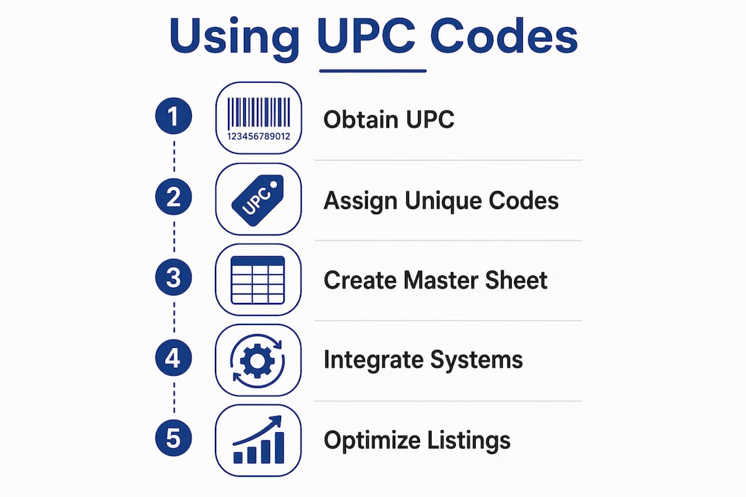 Vertical flow infographic showing UPC code usage steps