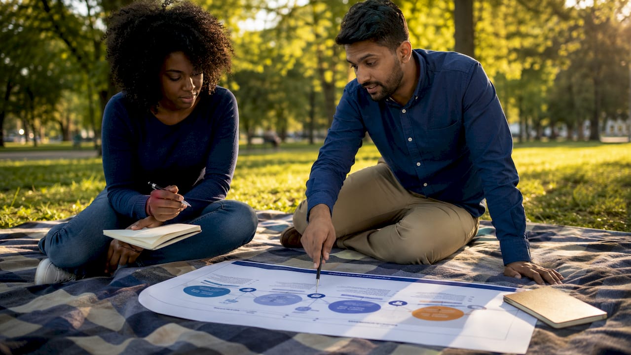 Team reviewing foundational SEO types infographic