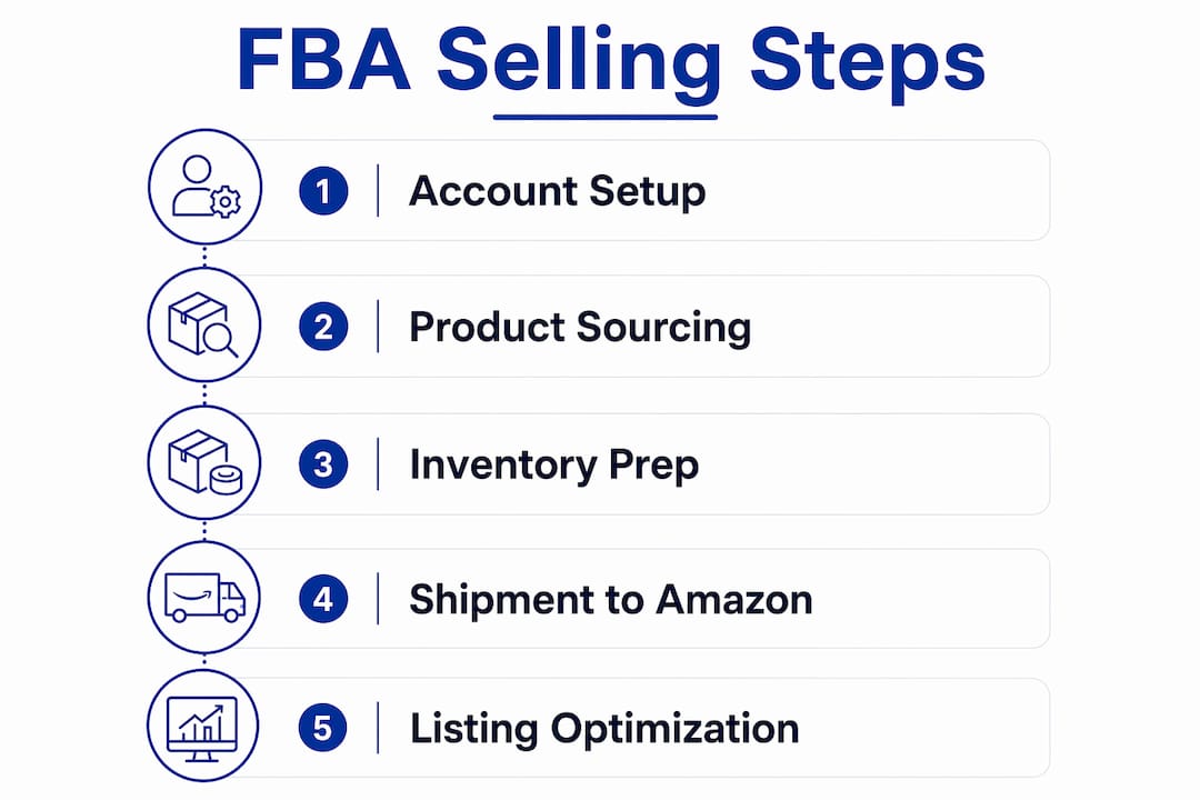 Infographic displaying step-by-step Amazon FBA process