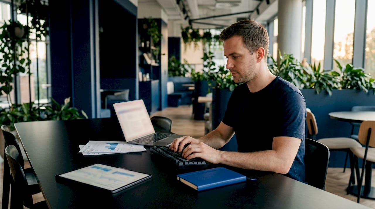 Hands typing SEO content optimization on keyboard